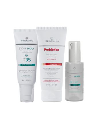 AcneShock Loção Antiacne + Sérum Dia e Noite + Hidratante Prebiótico Balm